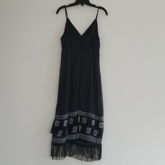 Black spaghetti strap polkadot dress with fringe - Picture 5 of 6